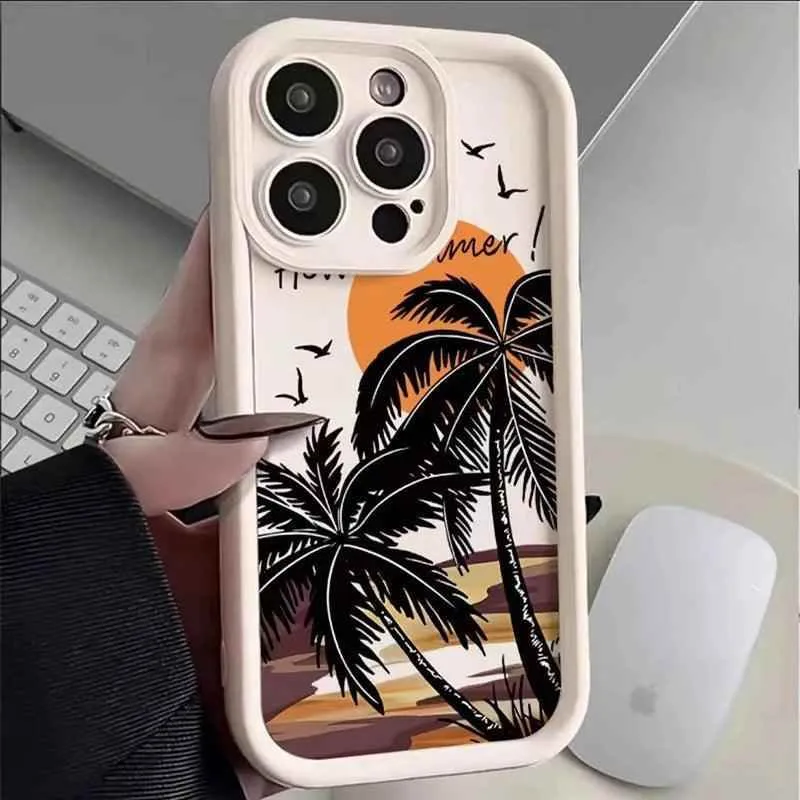 Cute Phone Cases For iPhone 15, 14, 13, 12, 11 Pro Max, XS, XR, X, 7, 8 Plus, and SE 2020 - Sunset and Coconut Trees - TSP246