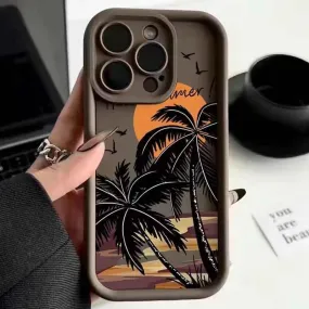 Cute Phone Cases For iPhone 15, 14, 13, 12, 11 Pro Max, XS, XR, X, 7, 8 Plus, and SE 2020 - Sunset and Coconut Trees - TSP246