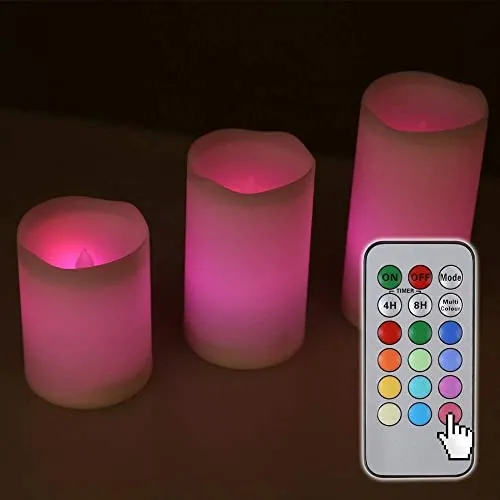 Decorative Flameless LED Pillar luma Candle Lamp Romantic Night Color Changing Candle with Remote (Set of 3)