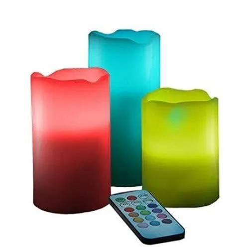 Decorative Flameless LED Pillar luma Candle Lamp Romantic Night Color Changing Candle with Remote (Set of 3)