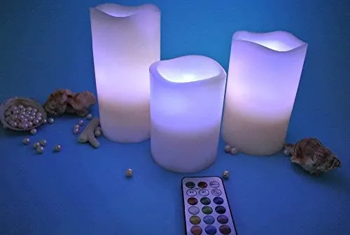 Decorative Flameless LED Pillar luma Candle Lamp Romantic Night Color Changing Candle with Remote (Set of 3)