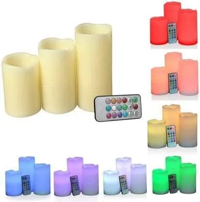 Decorative Flameless LED Pillar luma Candle Lamp Romantic Night Color Changing Candle with Remote (Set of 3)