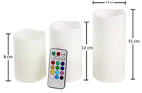 Decorative Flameless LED Pillar luma Candle Lamp Romantic Night Color Changing Candle with Remote (Set of 3)