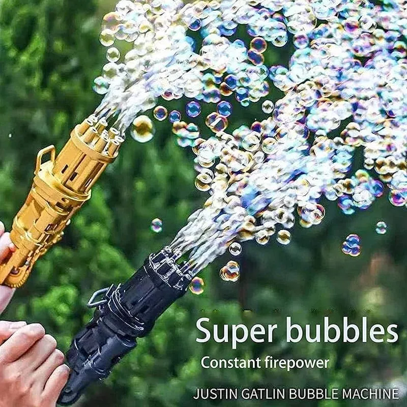 Electric Gatling Bubble Machine, 2-in-1 Automatic Gatling Bubble Gun, Summer Soap Bubble Blower Magic Toy, Bubble Blowing Toy Machine For Children, Electric Bubble Blaster for Summer Outdoor Activities