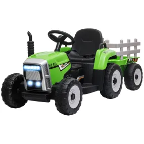 Electric Ride on Tractor w/ Detachable Trailer, 12V Kids Battery Powered Electric Car w/ Remote Control, Music for Kids Aged 3-6, Green