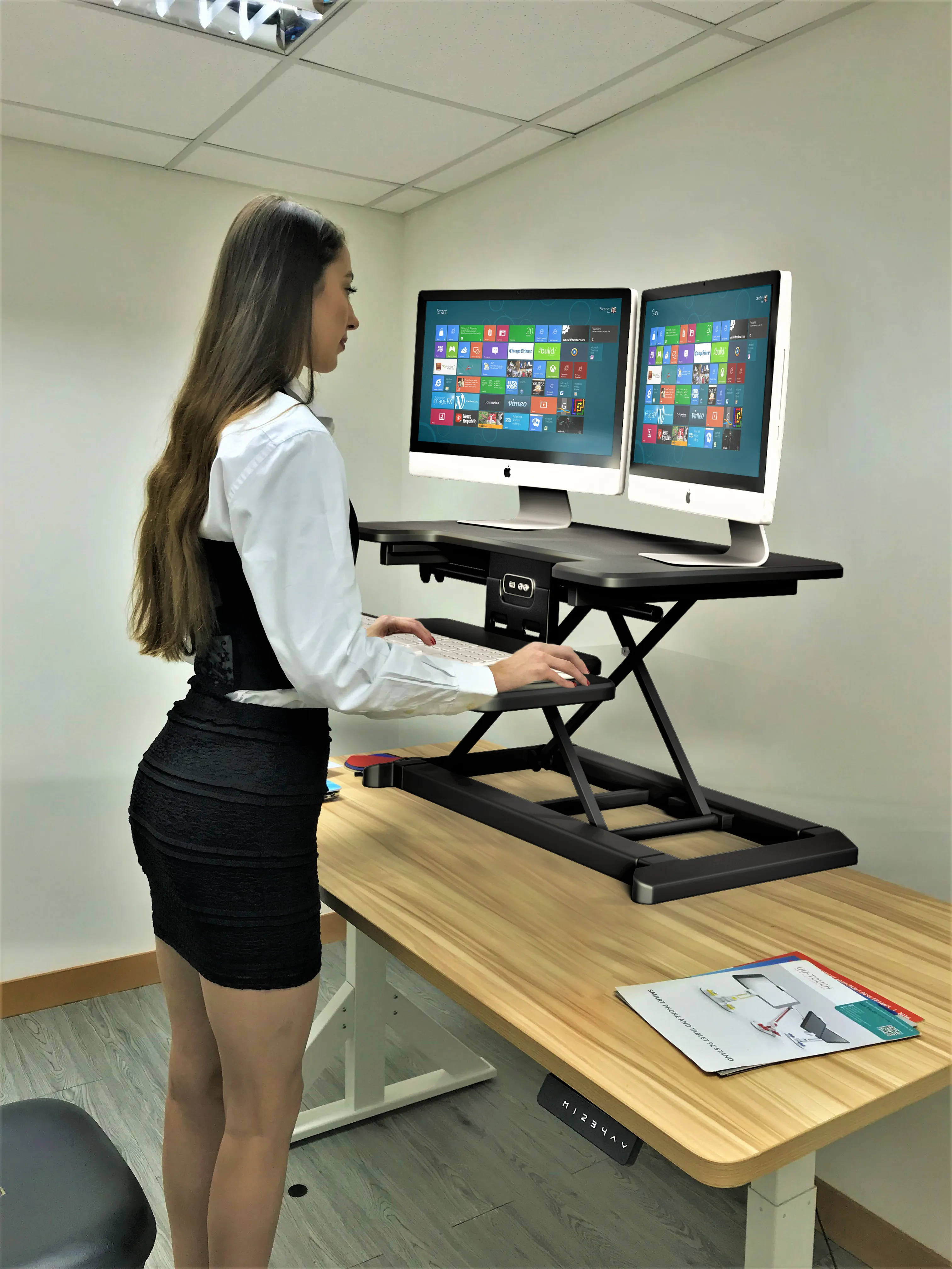 Electric Sit Stand Workstation Standing Desk Converter-Pain free Adjustments (RTEL)