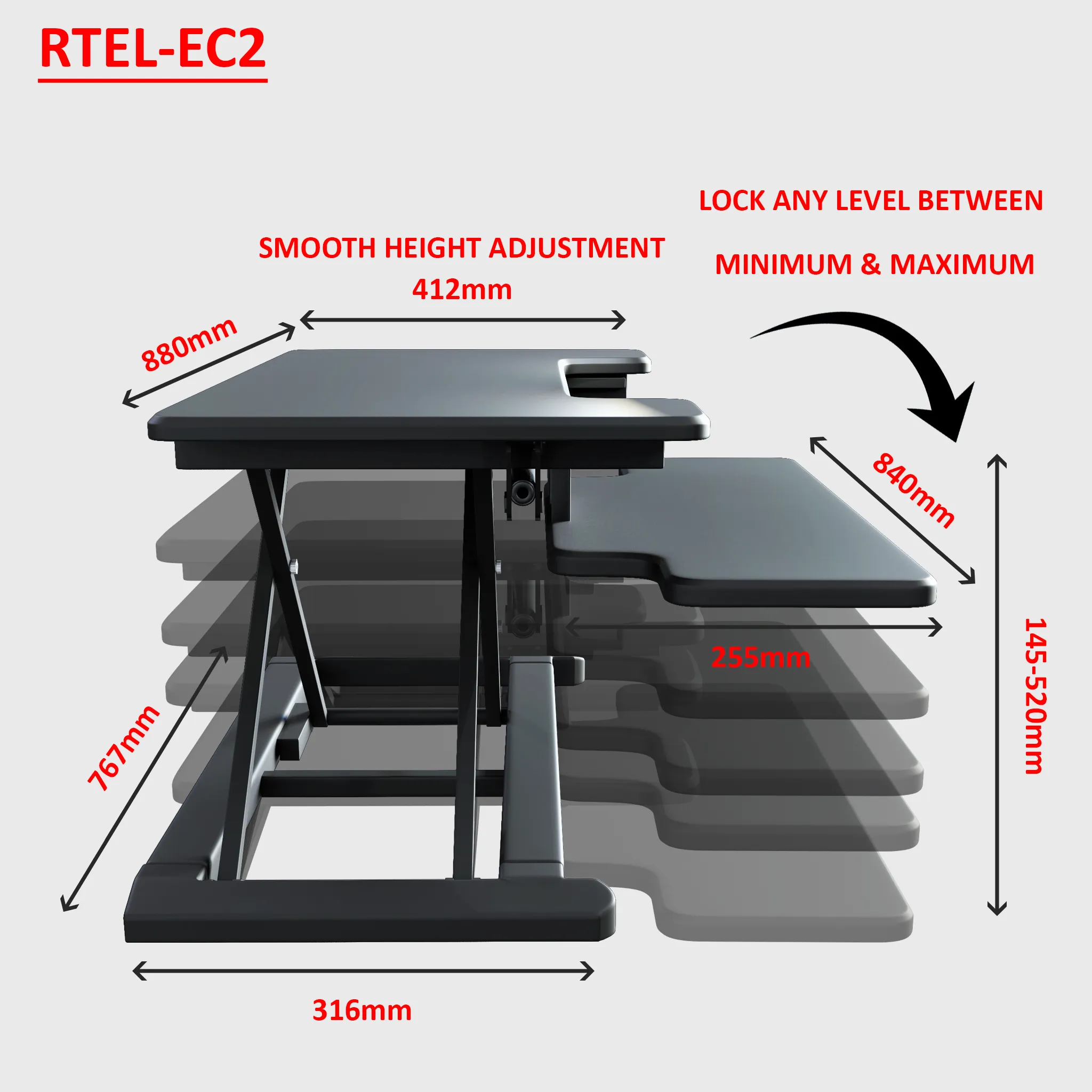 Electric Sit Stand Workstation Standing Desk Converter-Pain free Adjustments (RTEL)