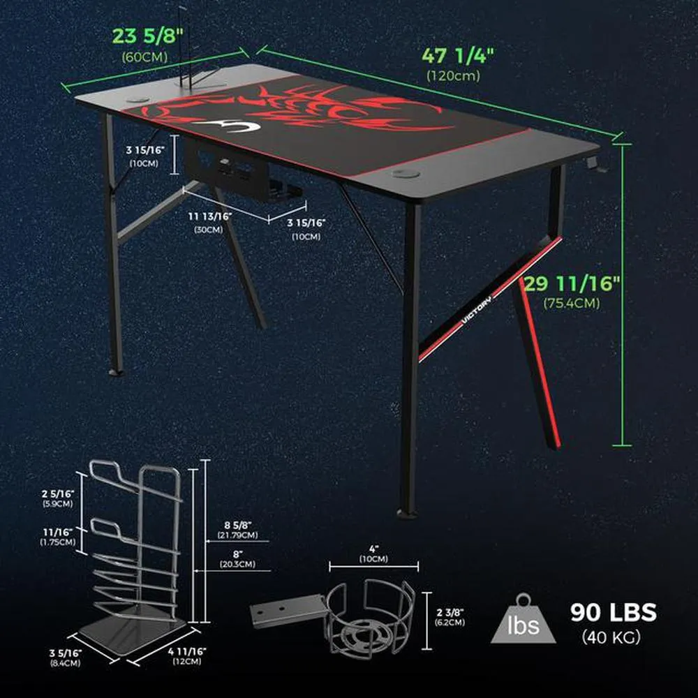 Eureka Gaming Captain K Series 47'' E-sport Desk, ERK-K47-B