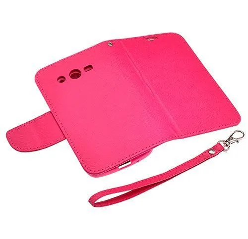 Galaxy Go Prime Case / Grand Prime Wallet Case, Wrist Strap Magnetic Flip Fold[Kickstand] Pu Leather Wallet Case with ID & Credit Card Slot - Hot Pink