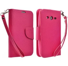 Galaxy Go Prime Case / Grand Prime Wallet Case, Wrist Strap Magnetic Flip Fold[Kickstand] Pu Leather Wallet Case with ID & Credit Card Slot - Hot Pink