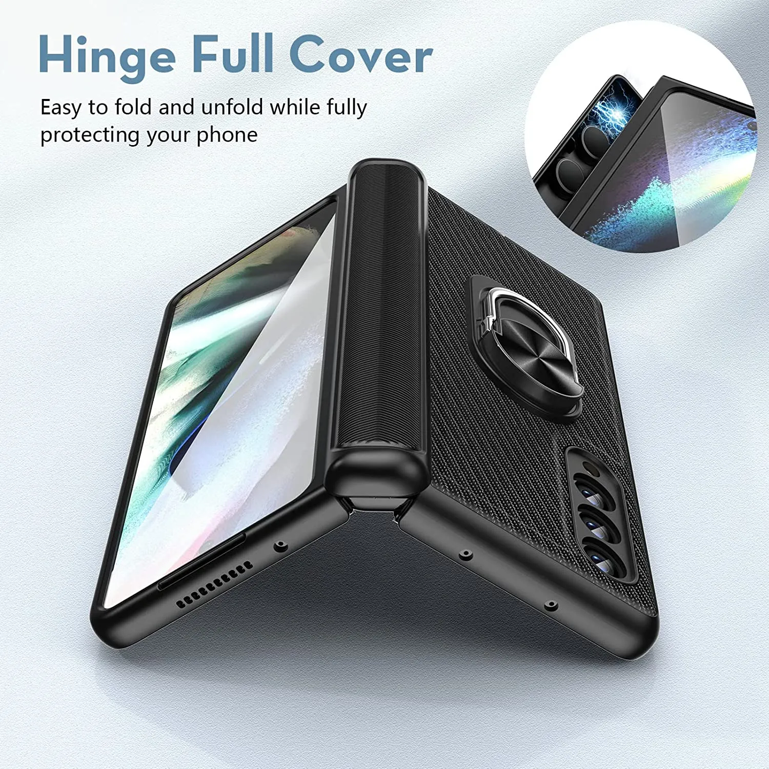 Galaxy Z Fold 4 Case  Hinge Protection & Screen Protector Fiber Black