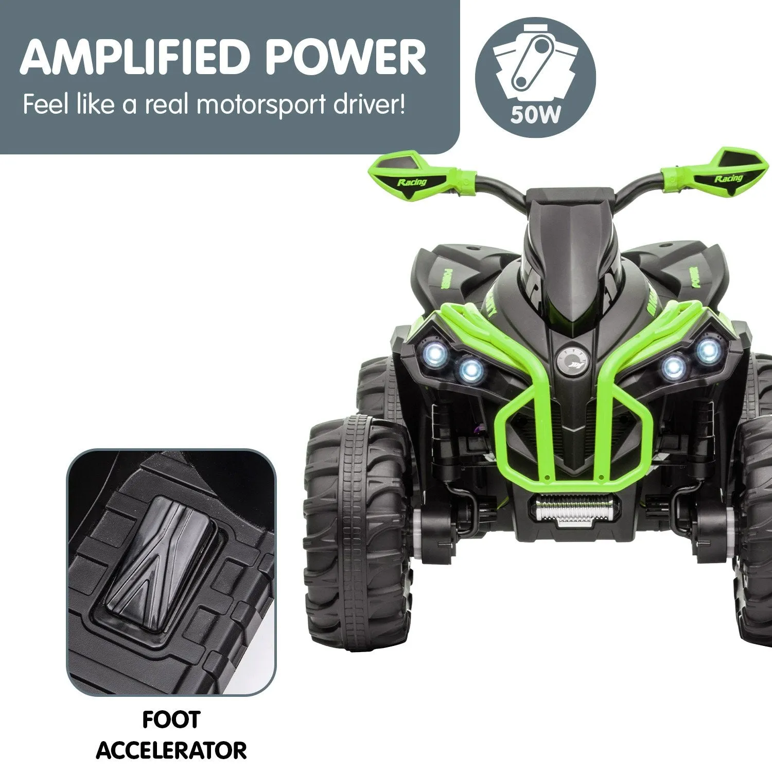 Green LED Electric Ride On Quad Bike with MP3, AUX - Kahuna