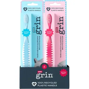 GRIN 100% Recycled Toothbrush Kids Extra Soft Pink, Blue x8