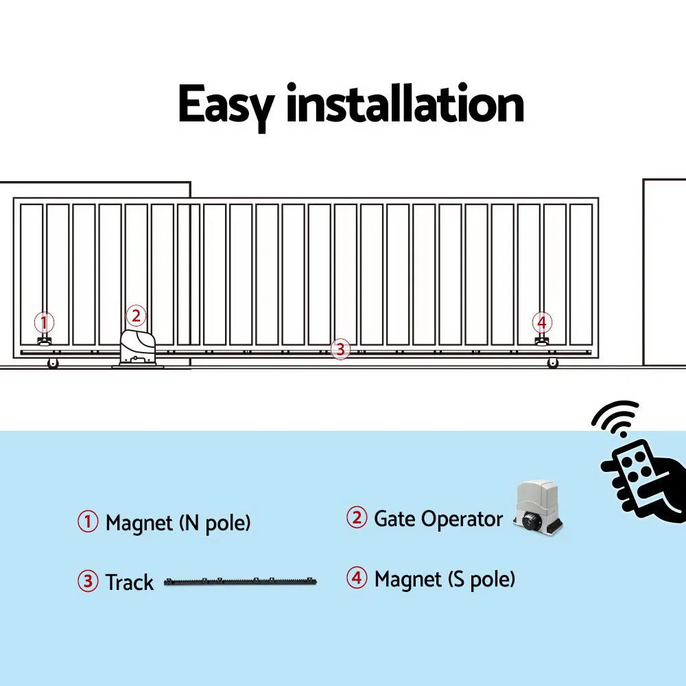 Heavy-Duty Electric Sliding Gate Opener, 1200KG, 6M, 2 Remotes, LockMaster