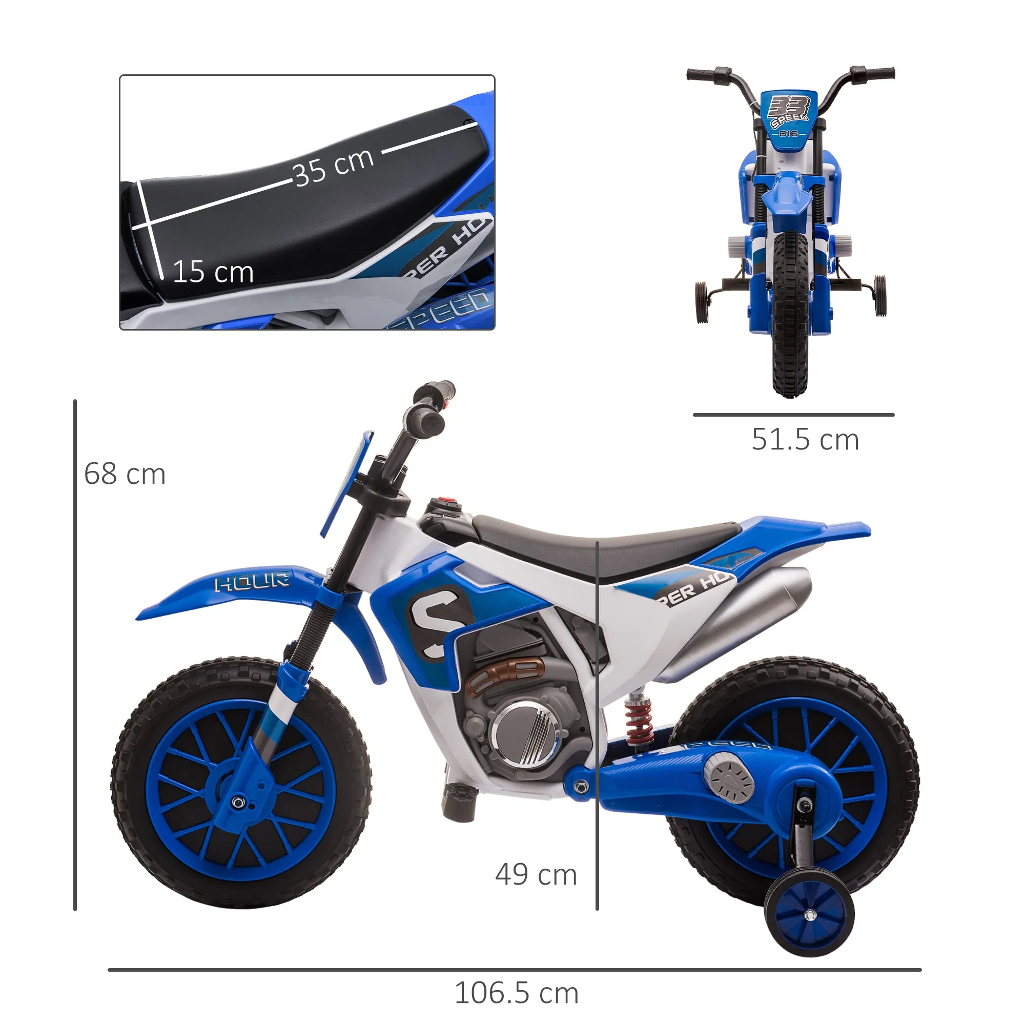 HOMCOM Kids Electric Ride On Motorcycle Bike 12V - Blue