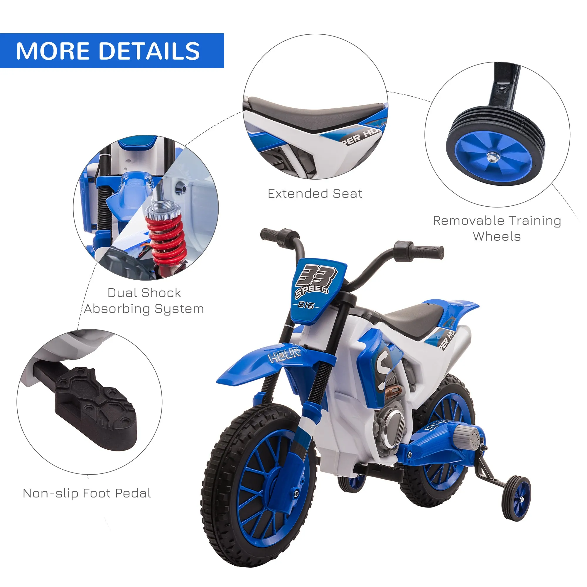 HOMCOM Kids Electric Ride On Motorcycle Bike 12V - Blue