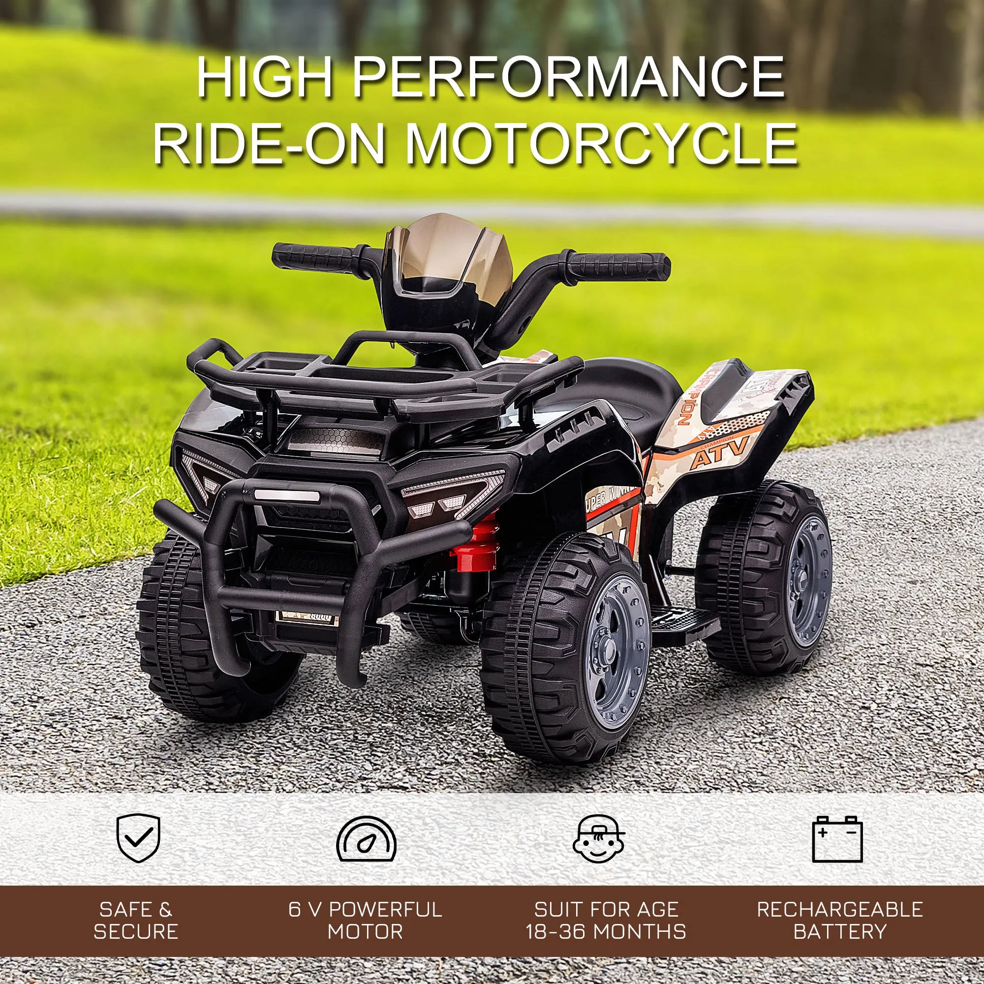 HOMCOM Kids Ride On Car Four Wheeler Quad Bike 6v - Black