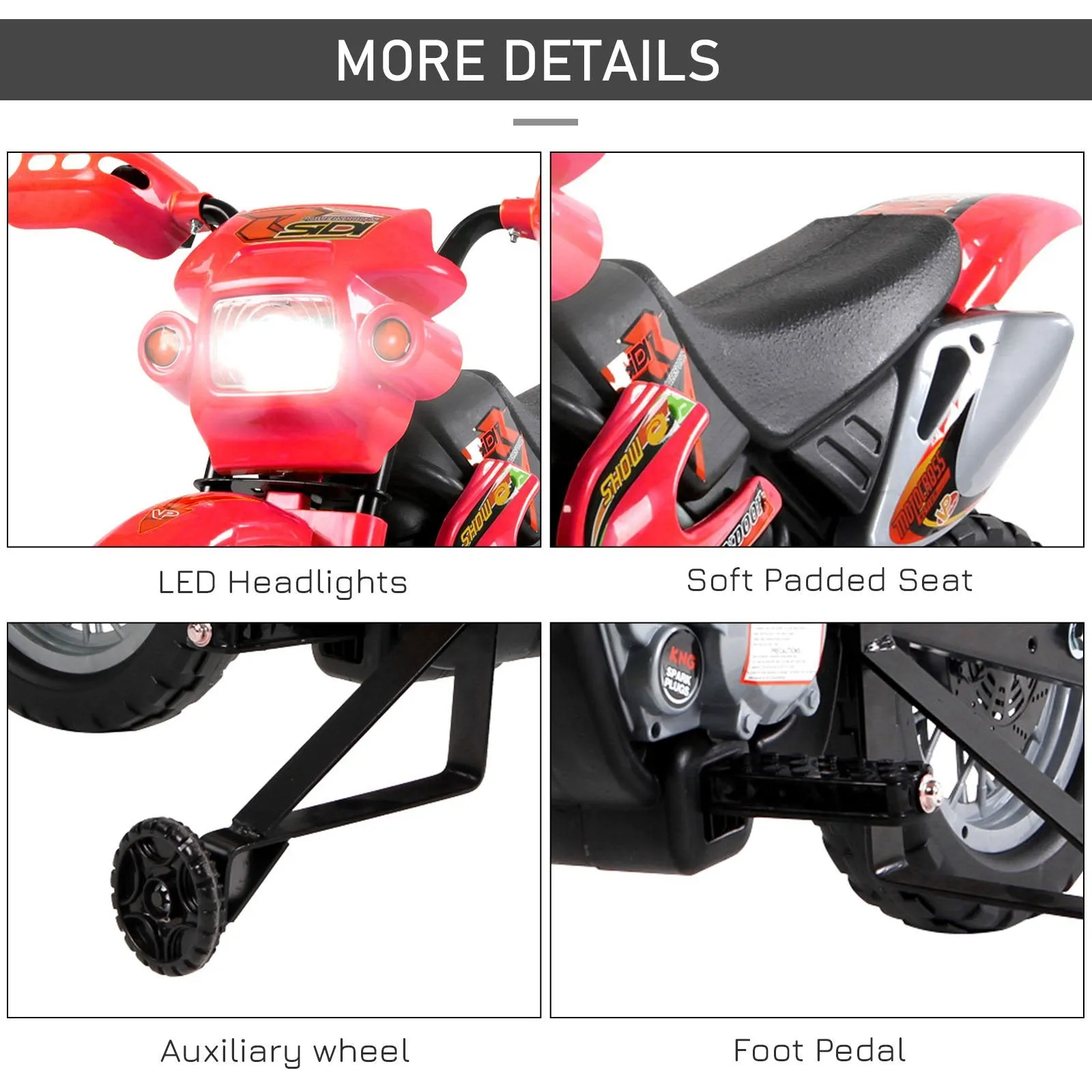 HOMCOM Kids Ride on Electric Motorcycle 6V Battery Scooter - Red