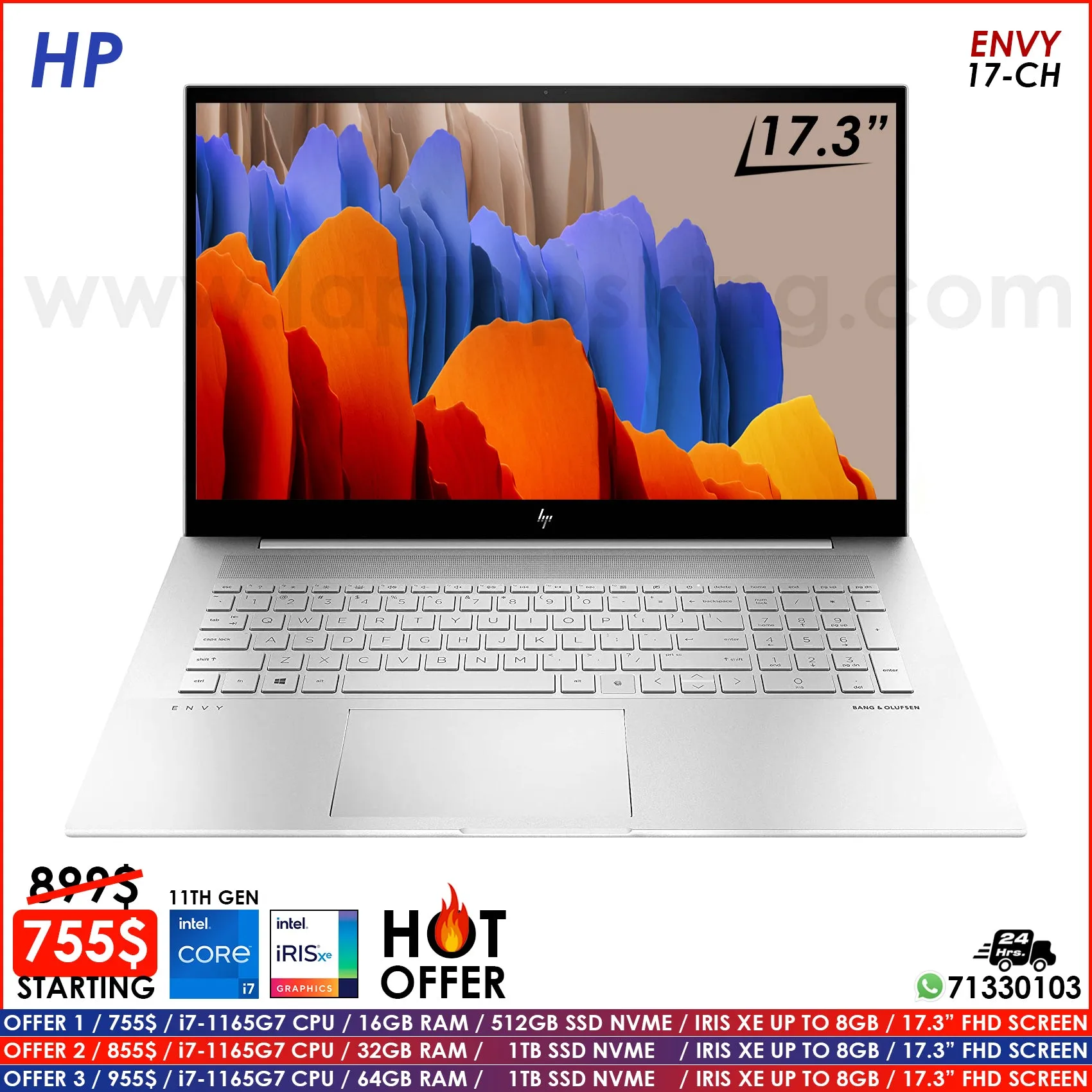 HP Envy 17-CH Core i7-1165g7 Iris Xe 17.3" Screen Laptops (New OB)