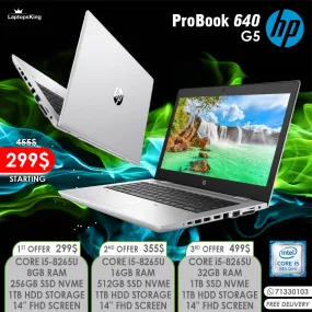 Hp Probook 640 G5 Core i5-8265u 14” Laptops (Open Box)