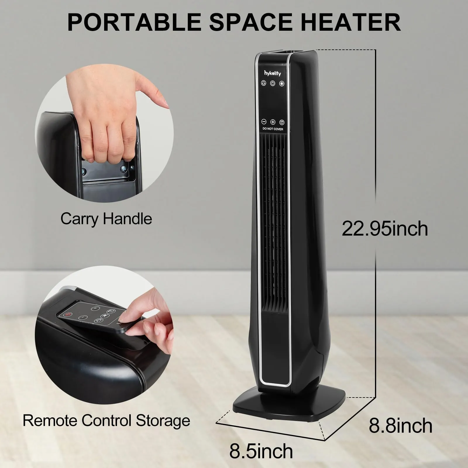 Hykolity 1500W Oscillating Ceramic Space Heater with Remote, Electric Tower Heater with Timer & Thermostat for Indoor Use, 3 Modes Room Heater with Overheat & Tip-Over Protection, Black