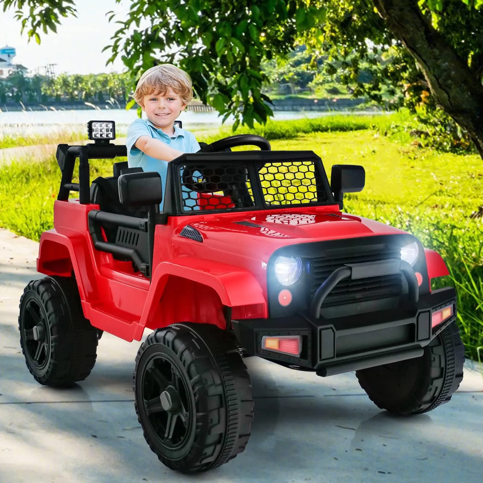 INFANS Kids Ride on Truck, 12V Electric Vehicle Jeep Car with Remote Control, Toddlers Battery Powered Toy with 2 Speeds