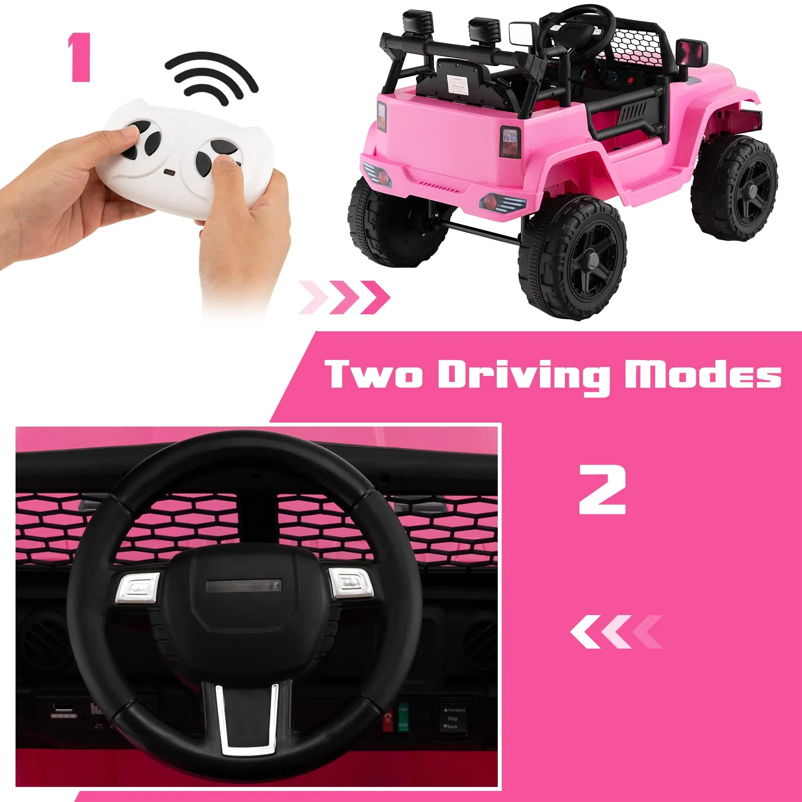 INFANS Kids Ride on Truck, 12V Electric Vehicle Jeep Car with Remote Control, Toddlers Battery Powered Toy with 2 Speeds