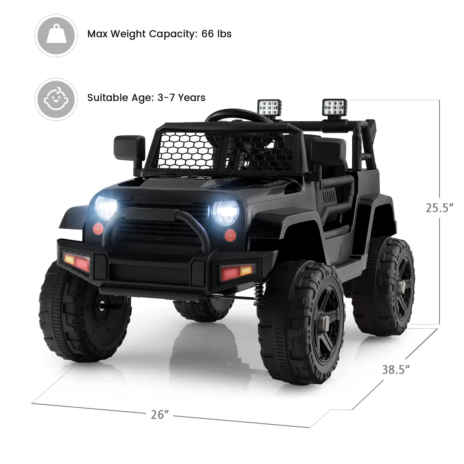 INFANS Kids Ride on Truck, 12V Electric Vehicle Jeep Car with Remote Control, Toddlers Battery Powered Toy with 2 Speeds