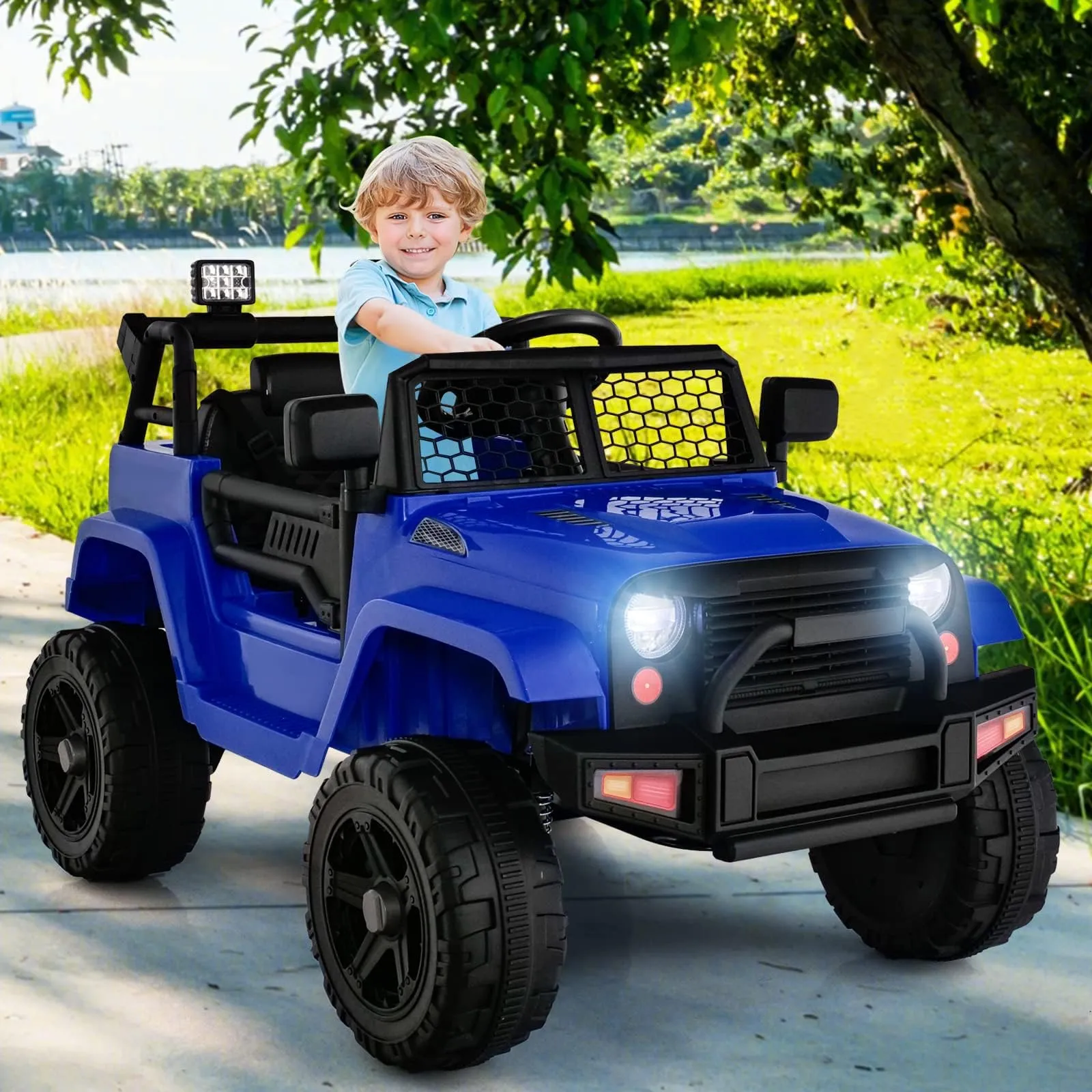 INFANS Kids Ride on Truck, 12V Electric Vehicle Jeep Car with Remote Control, Toddlers Battery Powered Toy with 2 Speeds