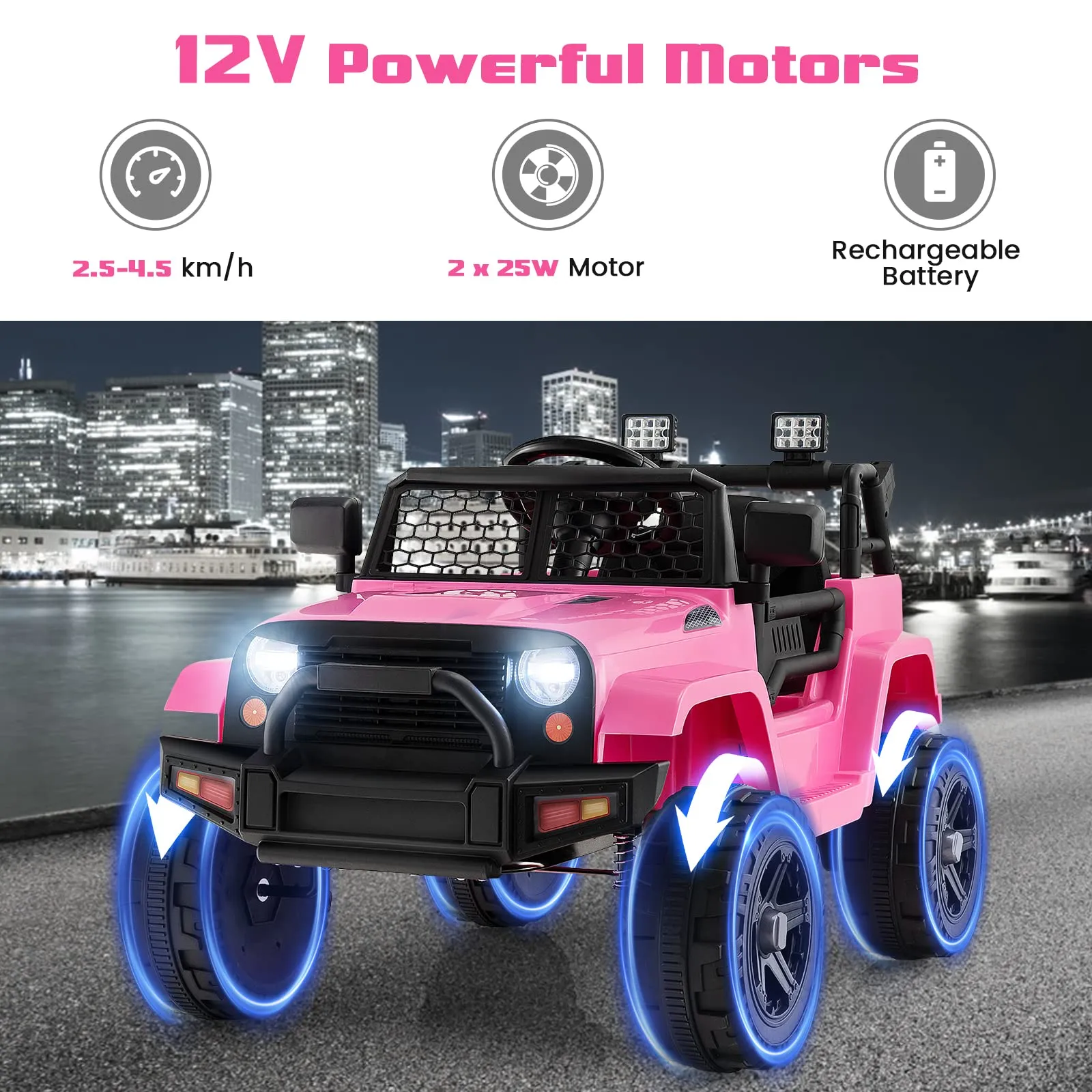 INFANS Kids Ride on Truck, 12V Electric Vehicle Jeep Car with Remote Control, Toddlers Battery Powered Toy with 2 Speeds