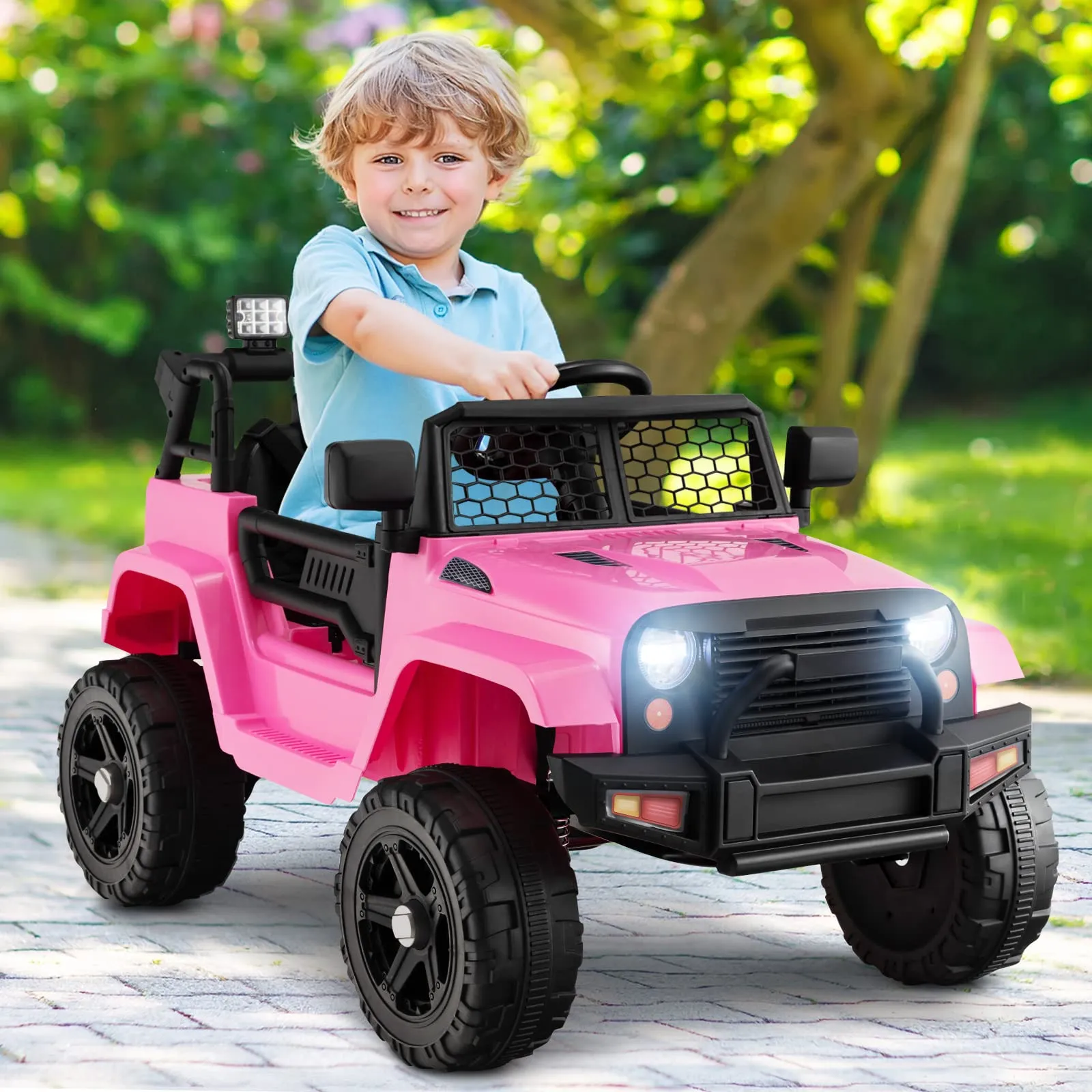 INFANS Kids Ride on Truck, 12V Electric Vehicle Jeep Car with Remote Control, Toddlers Battery Powered Toy with 2 Speeds