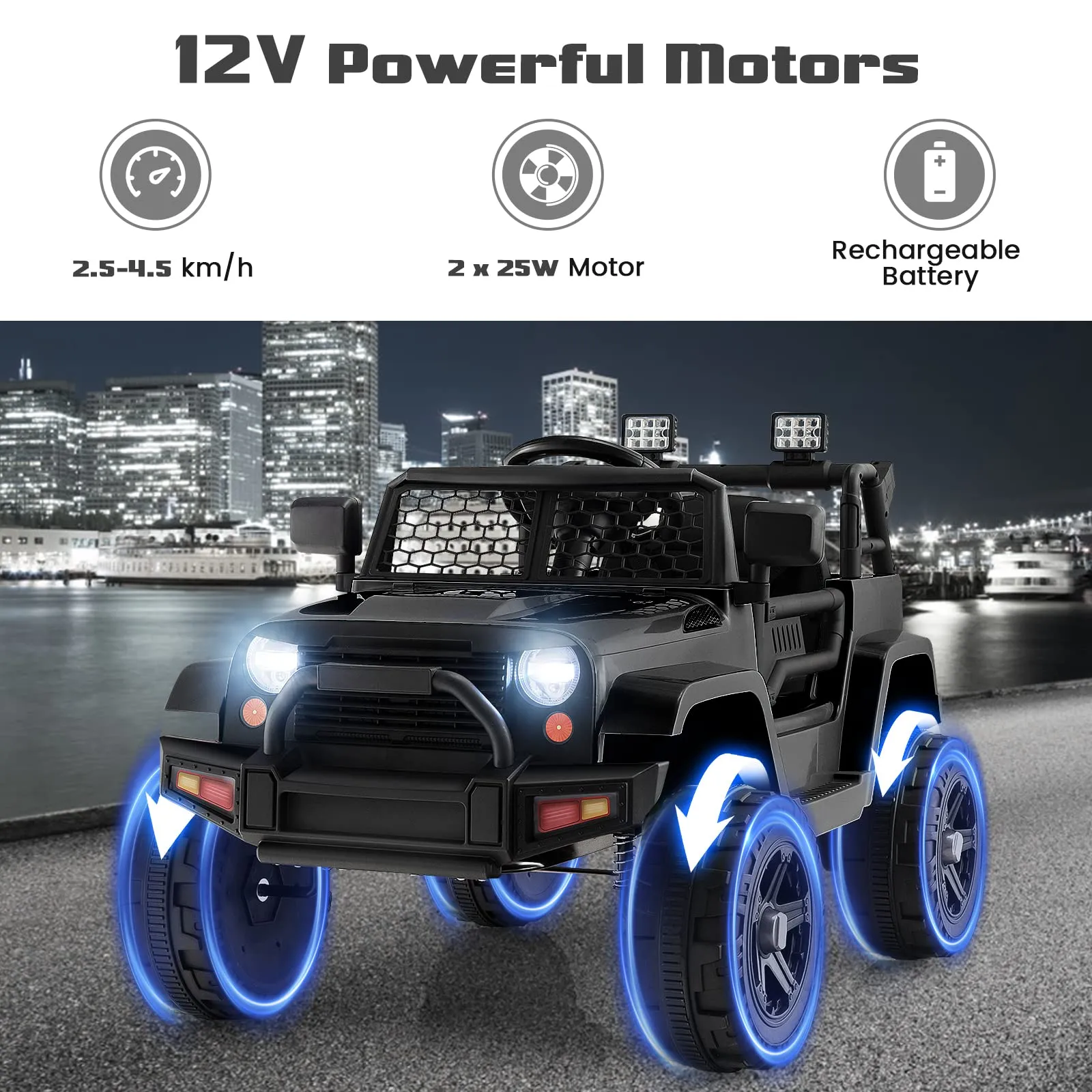 INFANS Kids Ride on Truck, 12V Electric Vehicle Jeep Car with Remote Control, Toddlers Battery Powered Toy with 2 Speeds