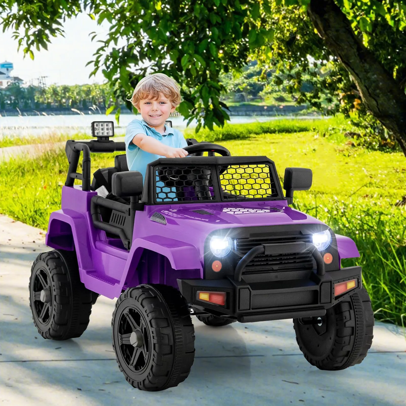 INFANS Kids Ride on Truck, 12V Electric Vehicle Jeep Car with Remote Control, Toddlers Battery Powered Toy with 2 Speeds