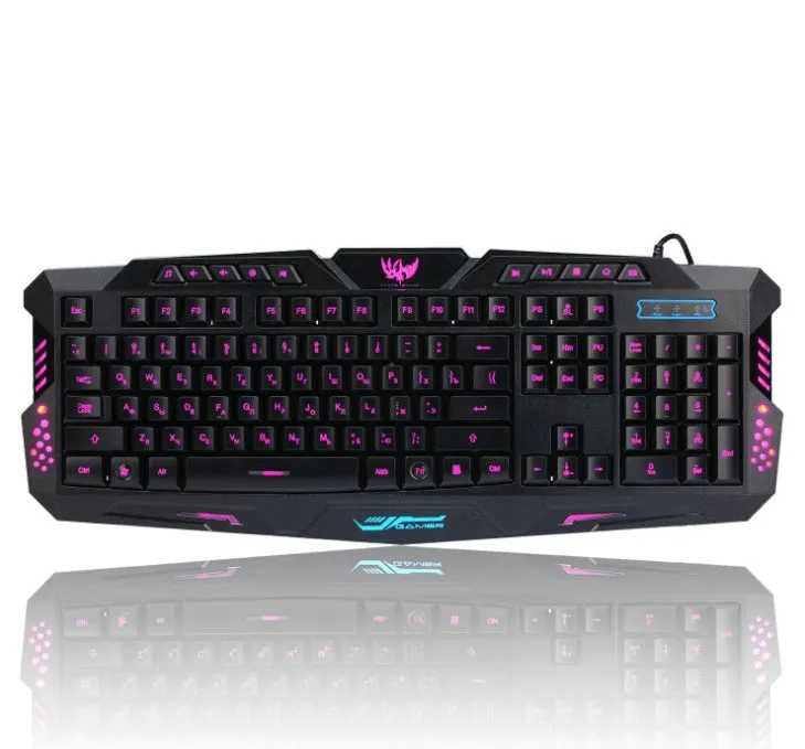 J10 tricolor backlight wired gaming keyboard set colorful luminous gaming mouse keyboard Russian keyboard