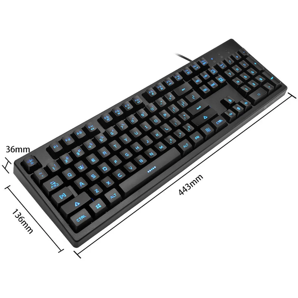 K60-Series 104-Key Full Sized Wired Membrane Keyboard with 3 Color Options and  7-Color Illuminated Backlit