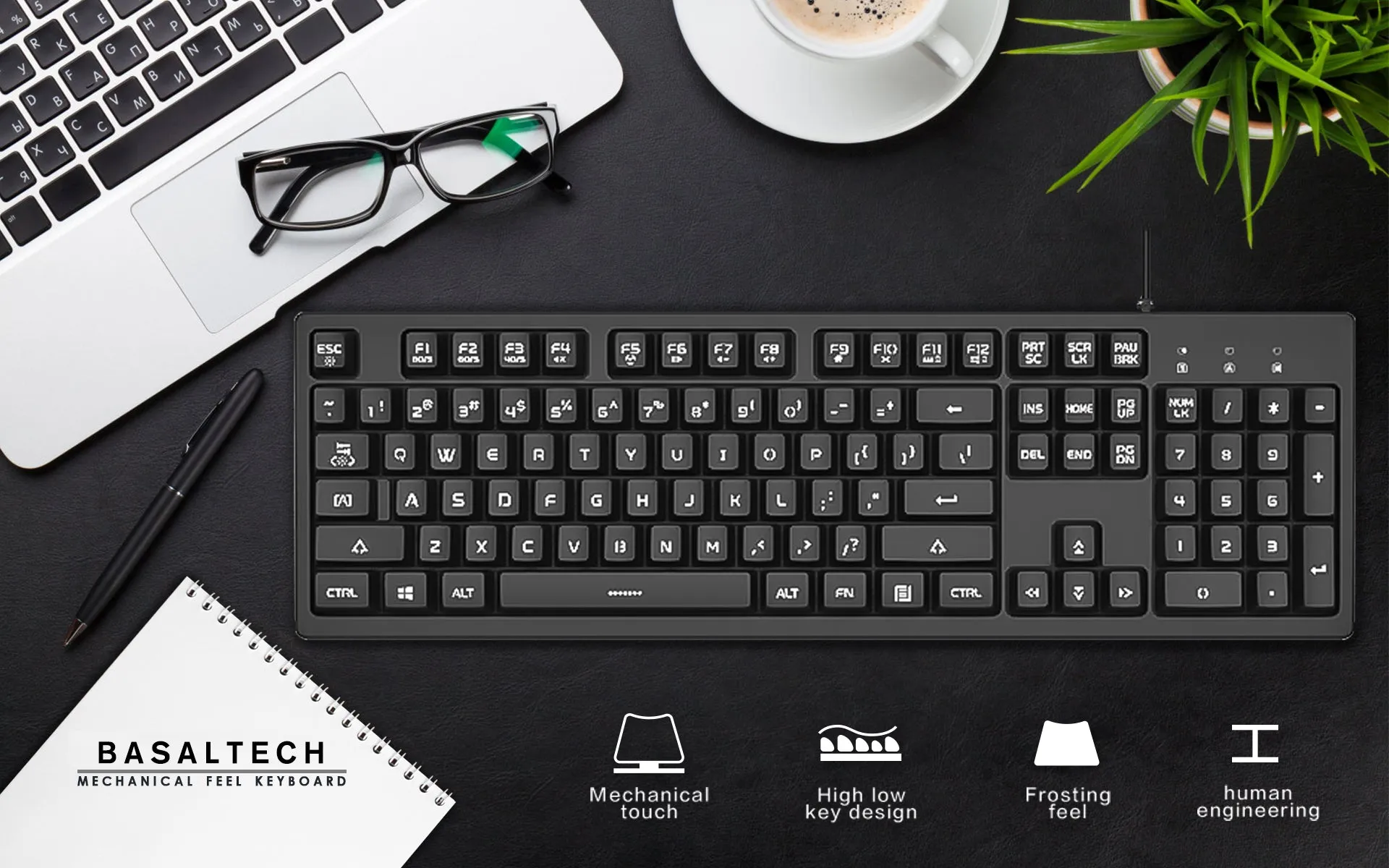 K60-Series 104-Key Full Sized Wired Membrane Keyboard with 3 Color Options and  7-Color Illuminated Backlit