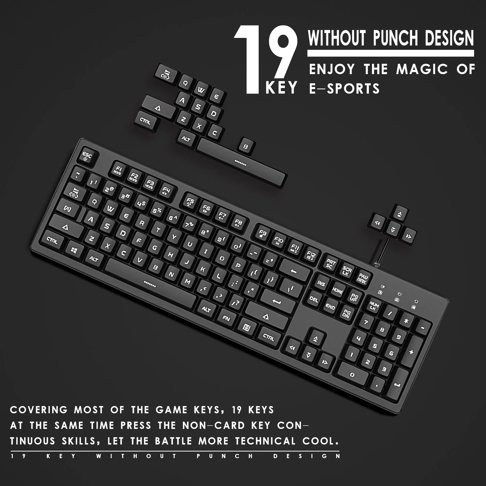 K60-Series 104-Key Full Sized Wired Membrane Keyboard with 3 Color Options and  7-Color Illuminated Backlit