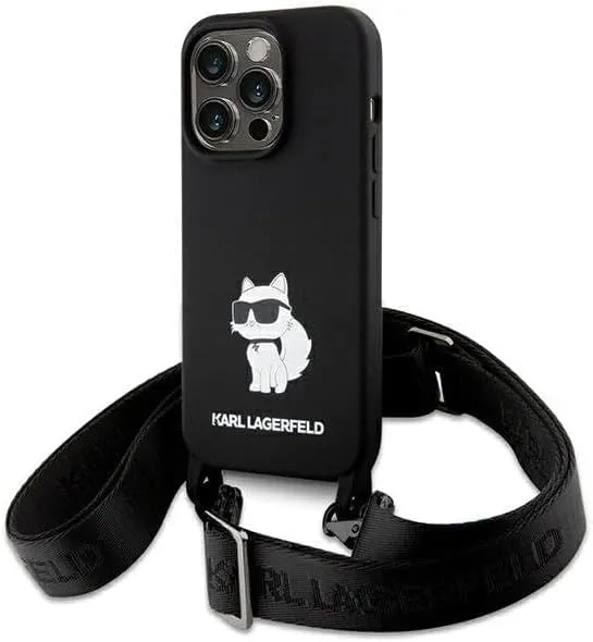 Karl Lagerfeld Choupette Crossbody Silicone Case for iPhone 15 Pro Max 6.7" Black - KLHCP15XCBSCNK