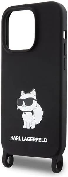 Karl Lagerfeld Choupette Crossbody Silicone Case for iPhone 15 Pro Max 6.7" Black - KLHCP15XCBSCNK