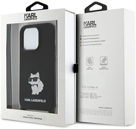 Karl Lagerfeld Choupette Crossbody Silicone Case for iPhone 15 Pro Max 6.7" Black - KLHCP15XCBSCNK