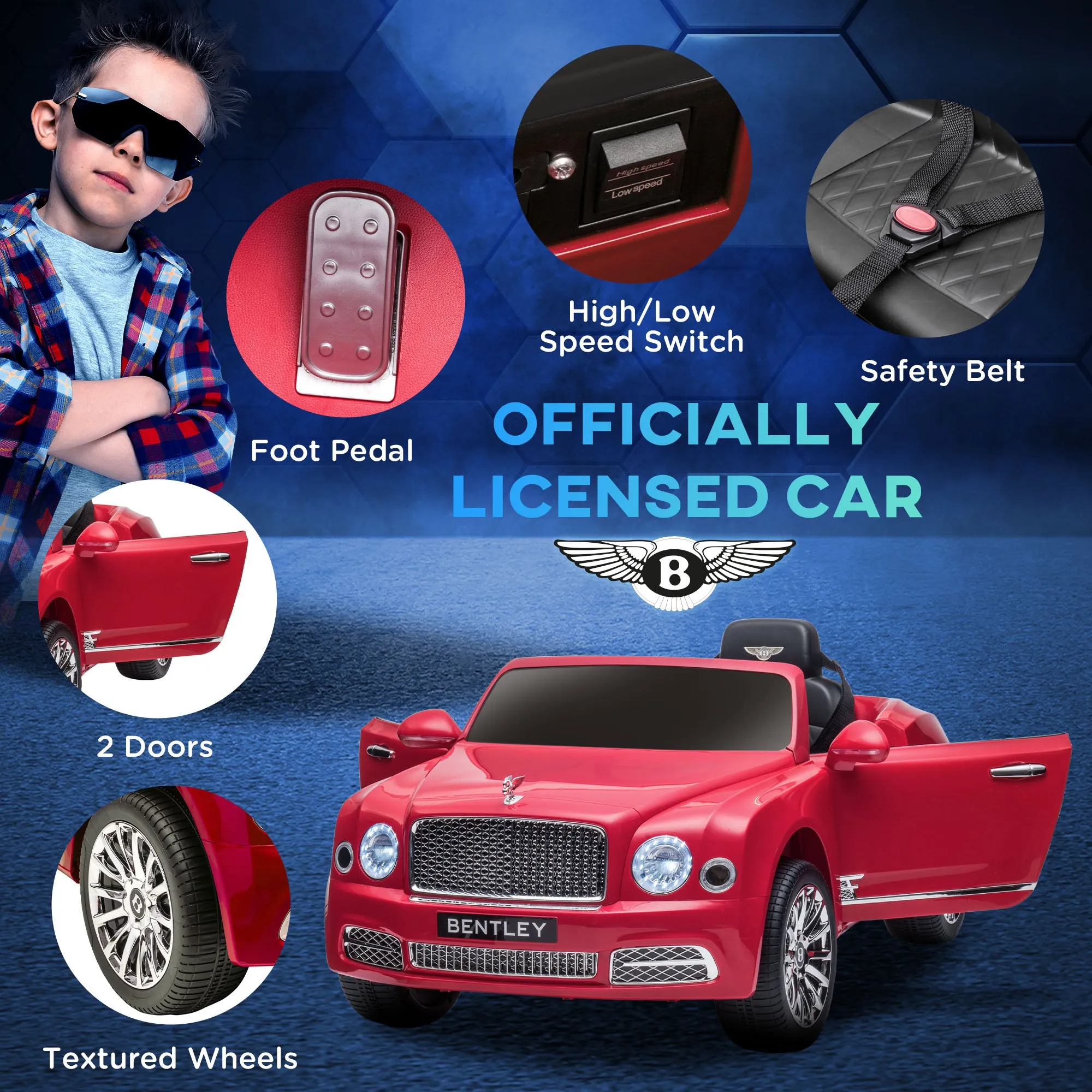 Kids Electric Ride On Car Bentley 12V - Red