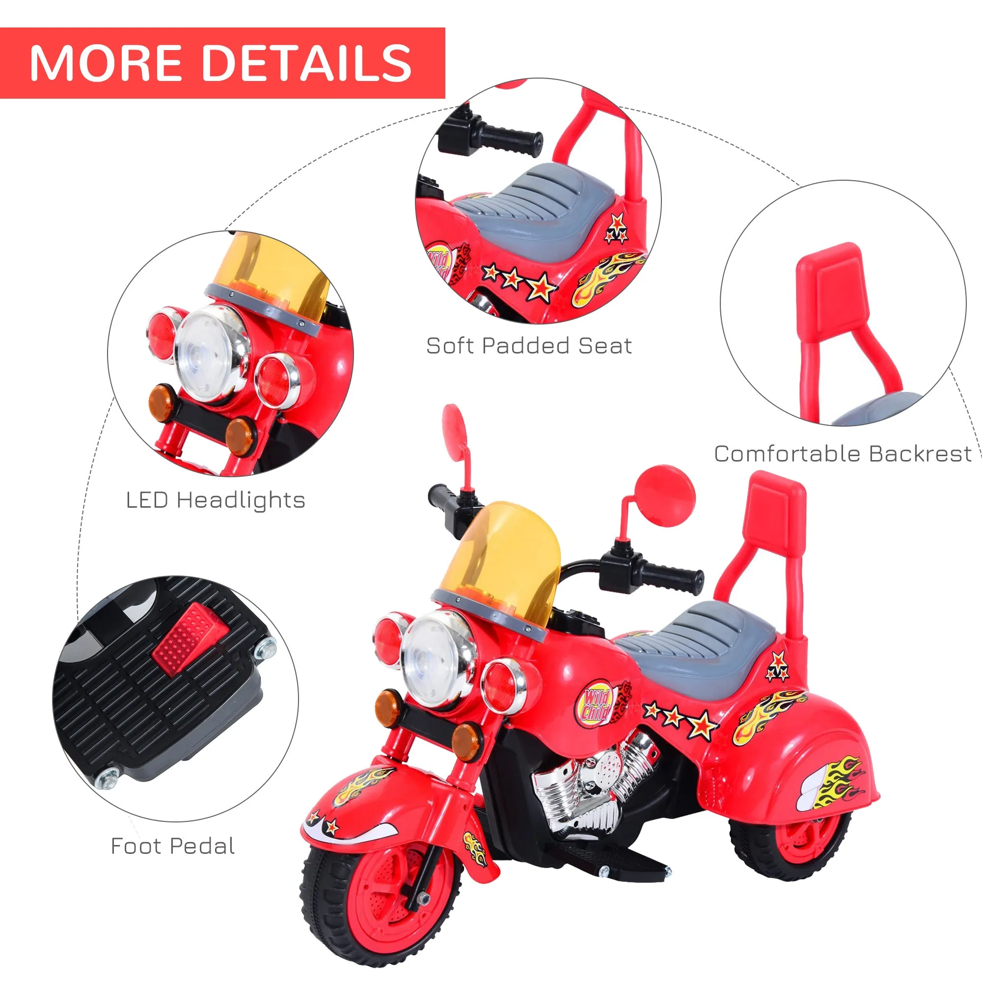 Kids Electric Ride On Motorbike Chopper 6V - Red