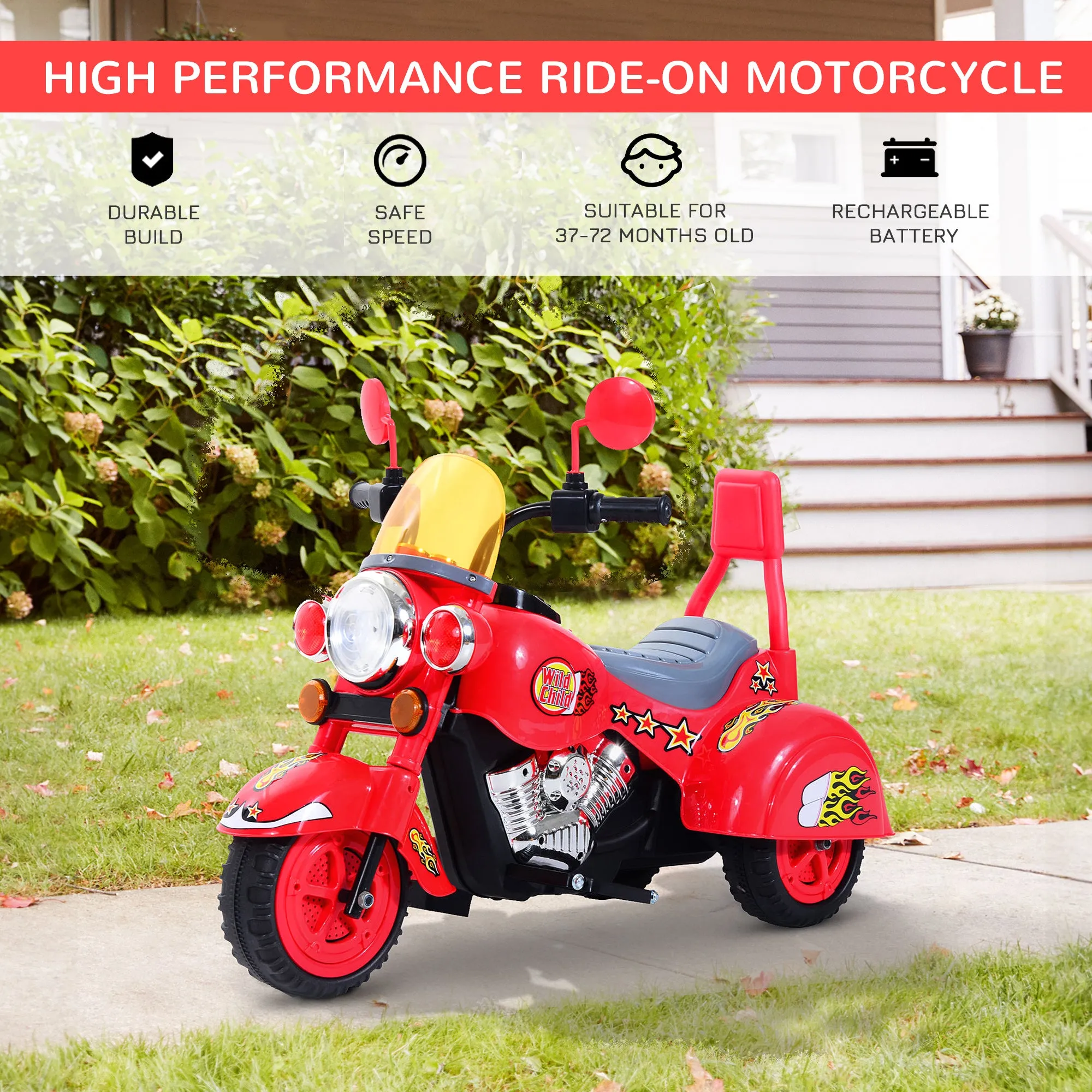 Kids Electric Ride On Motorbike Chopper 6V - Red