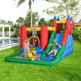 Kids Inflatable Bouncy Castle Water Slide 6 in 1 Bounce House Jumping Castle Water Pool Gun Climbing Wall Basket for Summer Playland