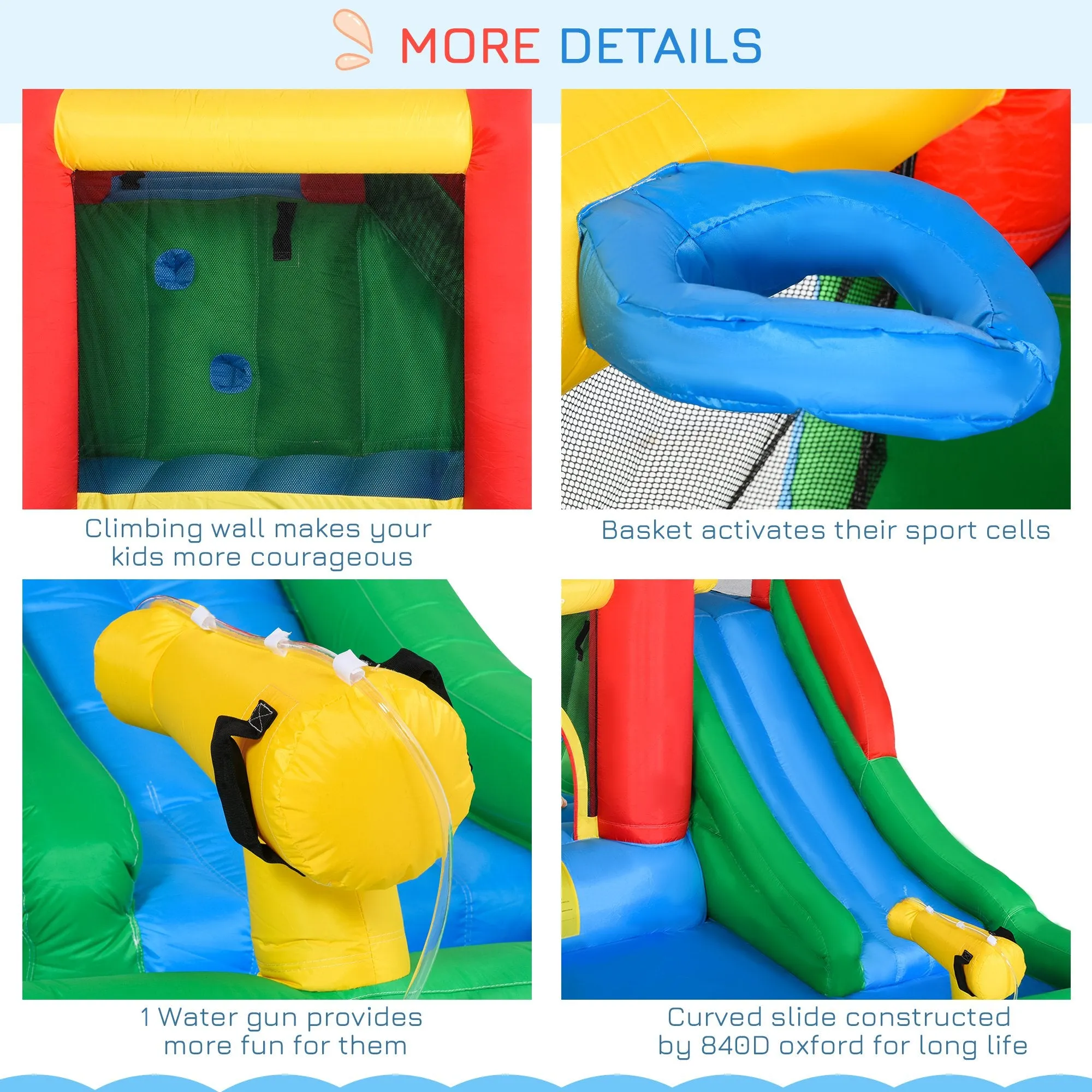 Kids Inflatable Bouncy Castle Water Slide 6 in 1 Bounce House Jumping Castle Water Pool Gun Climbing Wall Basket for Summer Playland