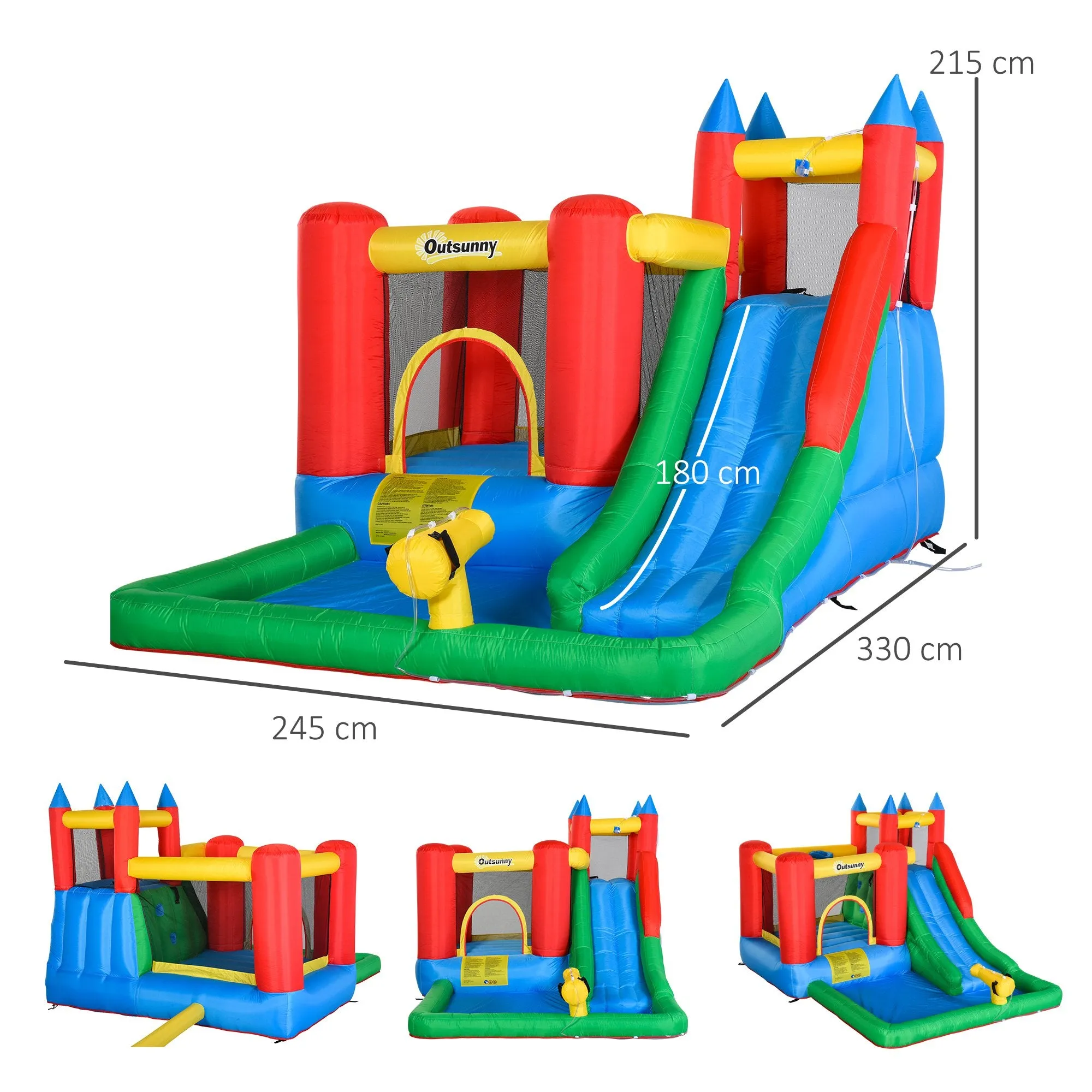 Kids Inflatable Bouncy Castle Water Slide 6 in 1 Bounce House Jumping Castle Water Pool Gun Climbing Wall Basket for Summer Playland