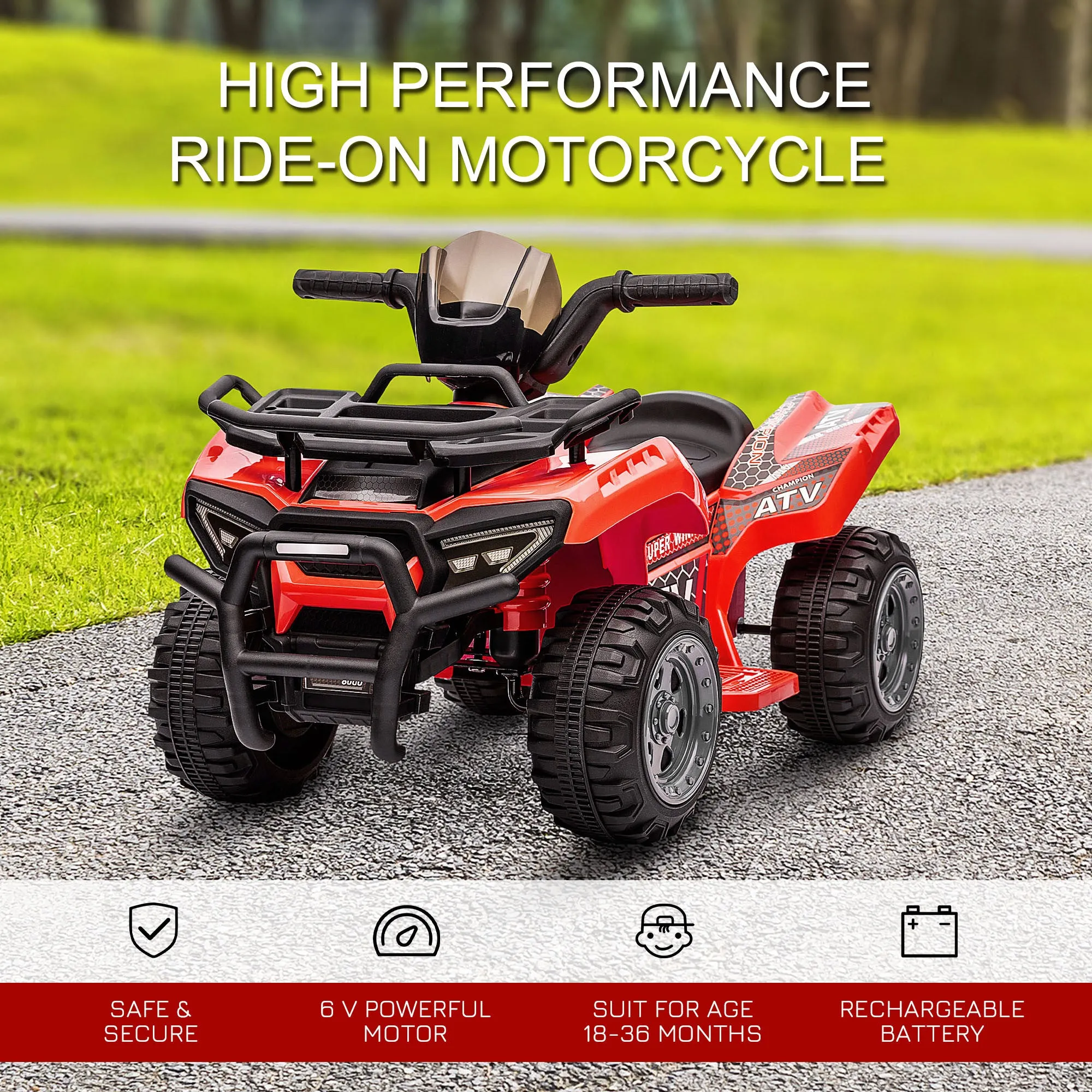 Kids Ride-on ATV Four Wheeler Car 6V Battery Powered Motorcycle with Music for 18-36 Months, Red