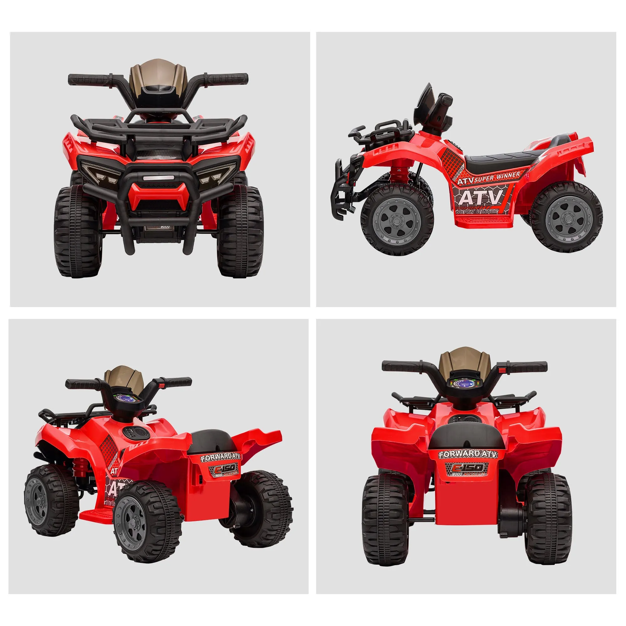 Kids Ride-on ATV Four Wheeler Car 6V Battery Powered Motorcycle with Music for 18-36 Months, Red