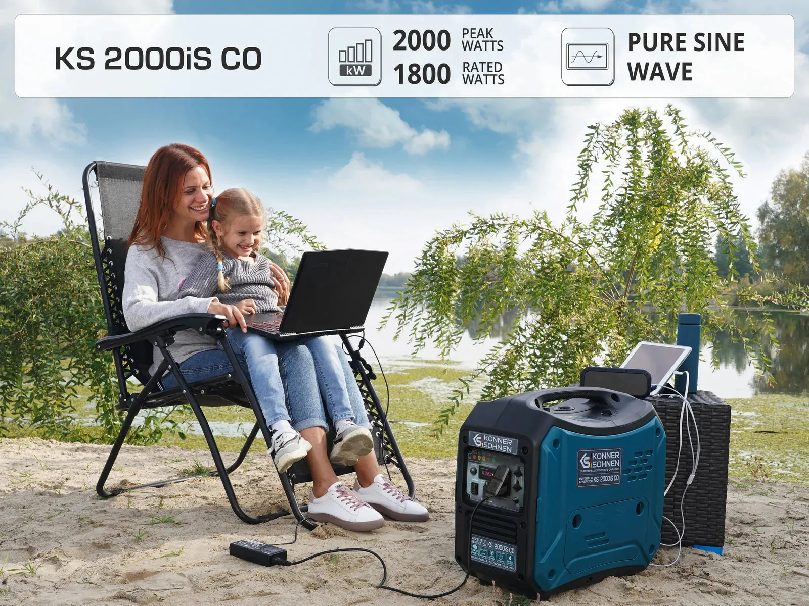 Konner Sohnen KS 2000iS CO 1800W/2000W Generator Gas Inverter with CO Sensor Pure Sine Wave New