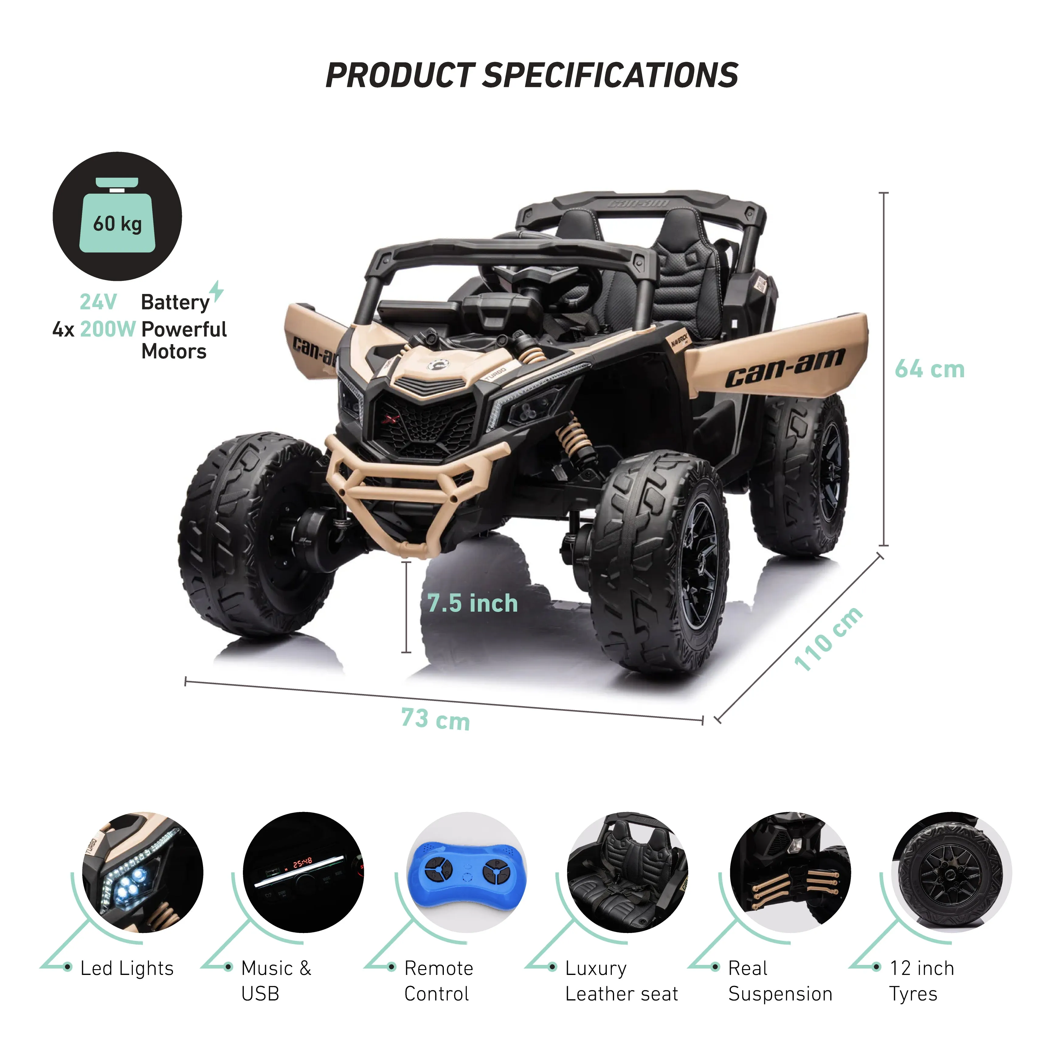 Licensed 4 Wheel Drive Can Am Mini Maverick UTV 24v Kids Electric Buggy